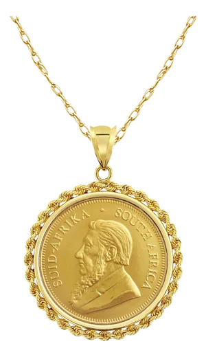 1OZ Fine Gold South African Krugerrand Coin Necklace with Rope Bezel 16"