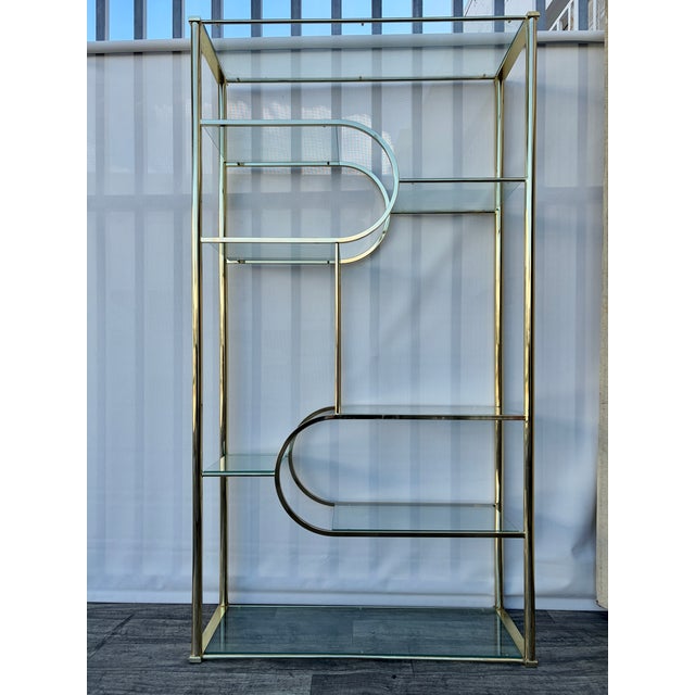 Mid-Century Modern Mid Century Modern Hollywood Regency Brass Etagere in the Milo Baughman Manner. Circa 1970s For Sale - Image 3 of 18