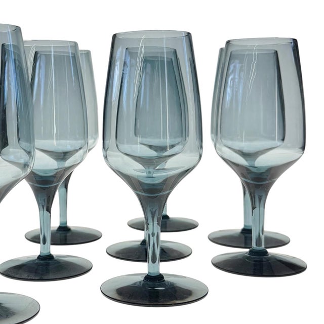 Mid 20th Century Mid-20th Century Crystal Wine Glasses in Smokey Sapphire - Set of 8 For Sale - Image 5 of 5