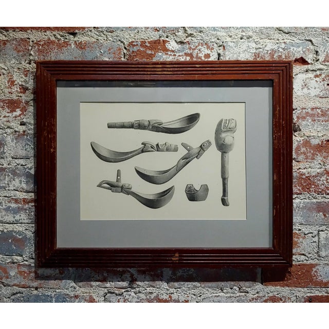 Glass 19th Century Engraving of Inuit Antique Carved Tools For Sale - Image 7 of 7