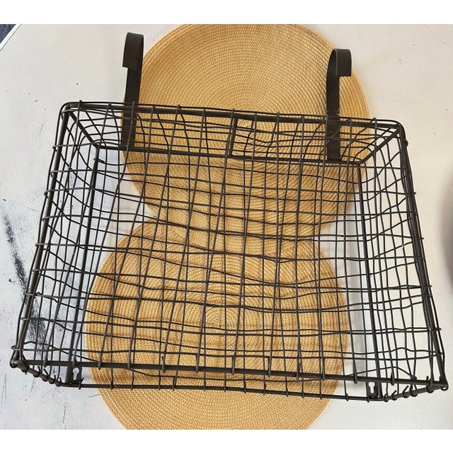 1930's Large Antique French Wirework Crimped Wire and Metal Wall Pocket Hanging Basket For Sale - Image 4 of 9
