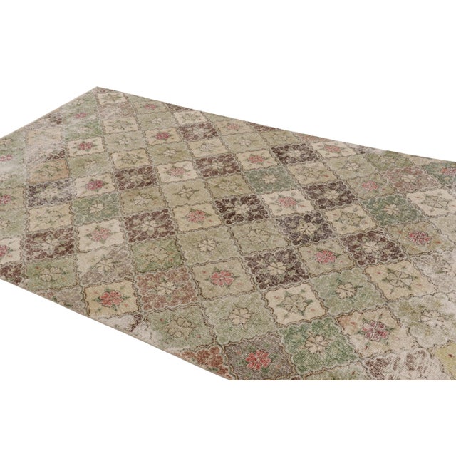 Rug & Kilim Vintage Turkish Rug, Beige-Brown With Green Geometric Floral Design - Rug & Kilim For Sale - Image 4 of 8