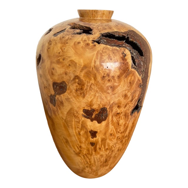 1990s Tall Turned Wooden Vase For Sale