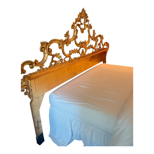 Vintage 1950s Hollywood Regency Gilded King Size Headboard For Sale