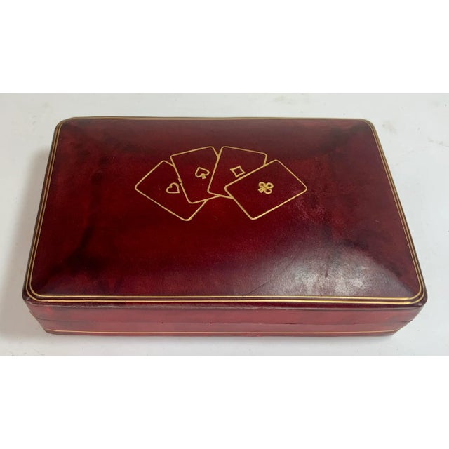 Wonderful vintage Italian calf leather box. Playing cards embossed on top- originally playing cards case, with two vintage...