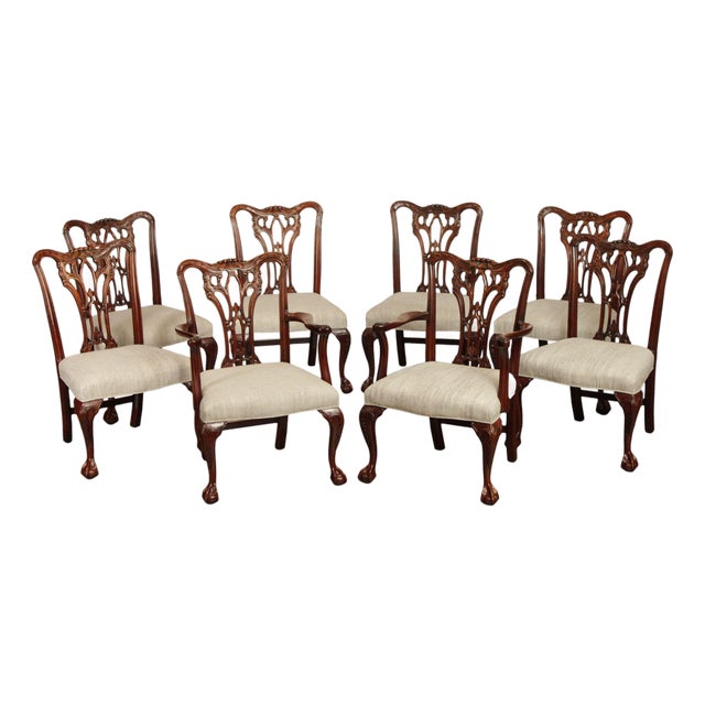 Chippendale Style Quality Set Of Eight Solid Mahogany Dining Chairs For Sale