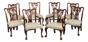 Chippendale Style Quality Set Of Eight Solid Mahogany Dining Chairs