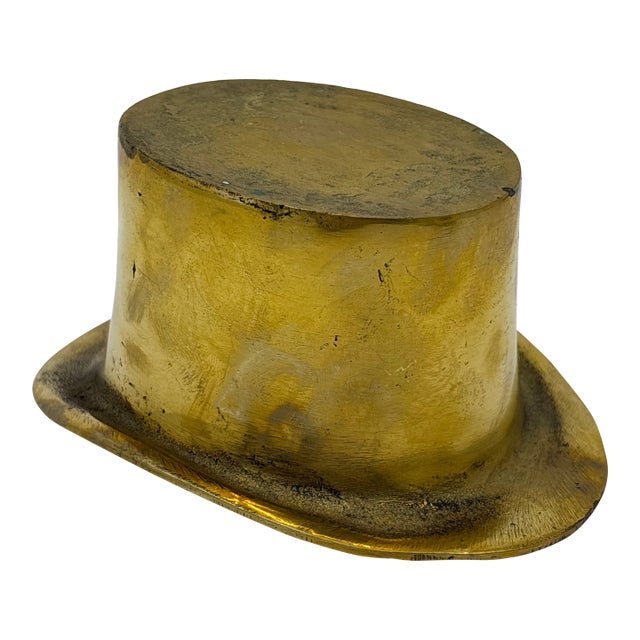 Vintage Novelty Solid Brass Top Hat Statue For Sale