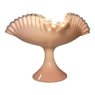1950's Fenton Silver Crest Pink Ruffled Pedestal Bowl For Sale