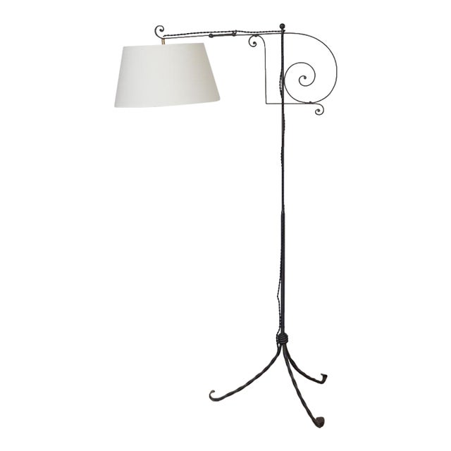 1940s French Adjustable Iron Floor Lamp For Sale