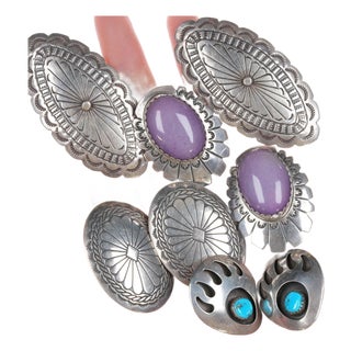 4 pr Vintage Native American Sterling clip-on earrings For Sale