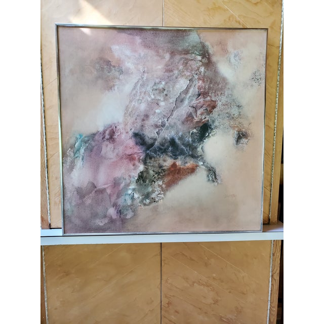 A very sophisticated vintage signed abstract painting from the mid century modern Era. Painted with colorful pastel...