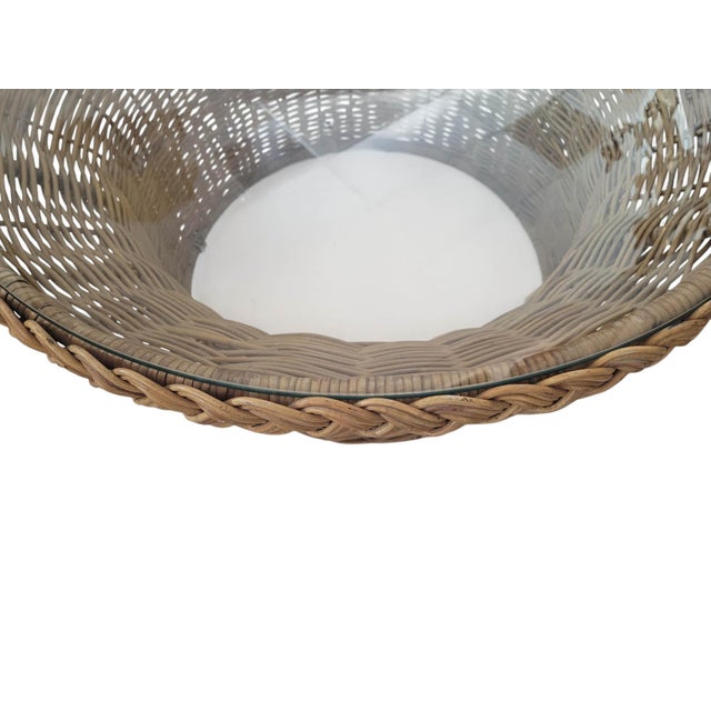 Natural Wicker /Rattan Coastal Style Round Cocktail Table With Glass Top For Sale - Image 4 of 8