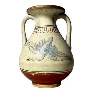 Antique Hand Painted Greek Amphora Miniature Dollhouse Pottery Bird Clay Vase For Sale