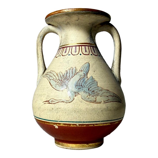 Antique Hand Painted Greek Amphora Miniature Dollhouse Pottery Bird Clay Vase For Sale