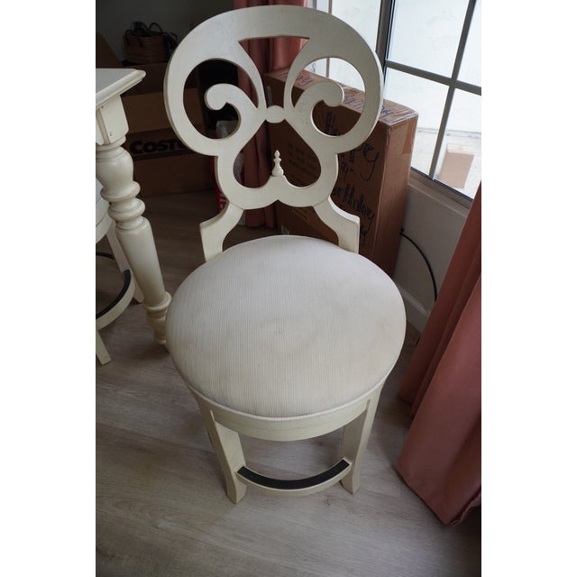 Wood Mid 20th Century White Pedestal Dining Table With Leaf and Upholstered Chairs – Seats 8 For Sale - Image 7 of 12
