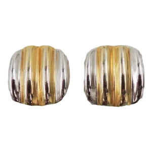 Vintage 1990s Alexis Kirk Modernist Wavy Rhodium Plate & Goldtone Clip Earrings - 2 Pieces