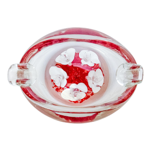 Murano Style Blown Glass Catchall Dish Ashtray With Lilies