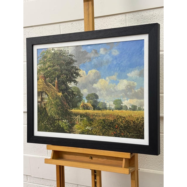 John Miller Thatched Cottages with Wild Flowers & Village Church in the English Countryside 1985 Circa For Sale - Image 14 of 18