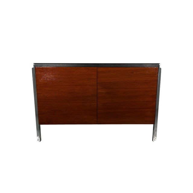 Wood Vintage Mid Century Modern Walnut and Electa Chrome Credenza Filing Cabinet by Stow Davis For Sale - Image 7 of 16