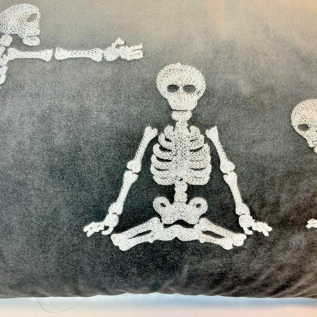 Textile 1990s Vintage Boho Chic Skelton Yoga Lumbar Decorative Halloween Pillow, Feather-Down For Sale - Image 7 of 15