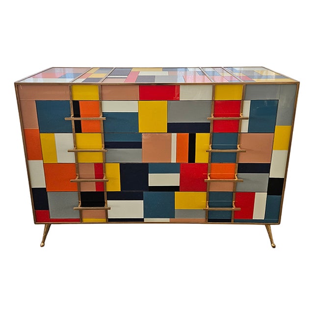 Vintage Chest of Drawers in Colored Glass, 1980s For Sale