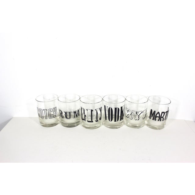 Glass Vintage Typography Spirit Glasses, Low Ball Rocks, Cocktail Glass Set of 6 For Sale - Image 7 of 12