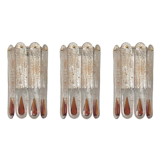 Mid-Century Modern Italian Murano Wall Sconces from Mazzega, 1970s, Set of 3 For Sale