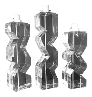 Vintage Brutalist Modern Signed Mulvany Set of 3 Lucite Column Shaped Table Lamps