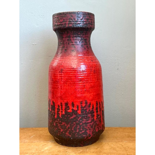 Red Vintage West German Red Drip Glaze Ceramic Vase For Sale - Image 8 of 13