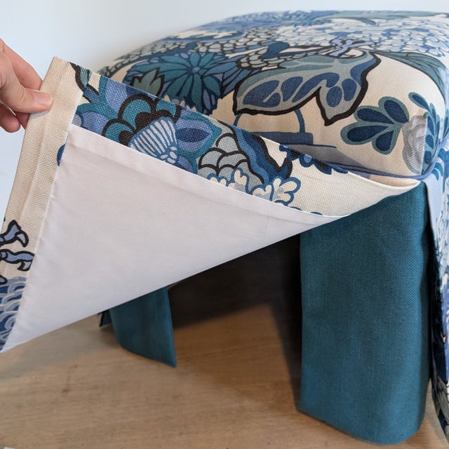 Not Yet Made - Made To Order Schumacher Chiang Mai Dragon Skirted Ottomans in China Blue - Pair For Sale - Image 5 of 13