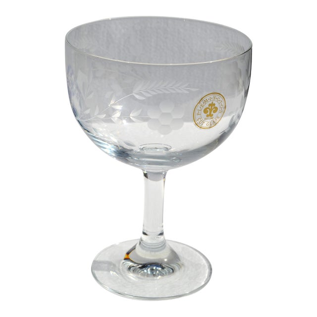 1930s Art Deco Flemington Cut Glass Champagne Coupe Hand-Cut Daisy Floral Designs For Sale