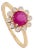 Victorian-Style 14k Yellow Gold 1.04ct Ruby & Diamond Halo Cluster Flower Ring Size 9 For Sale