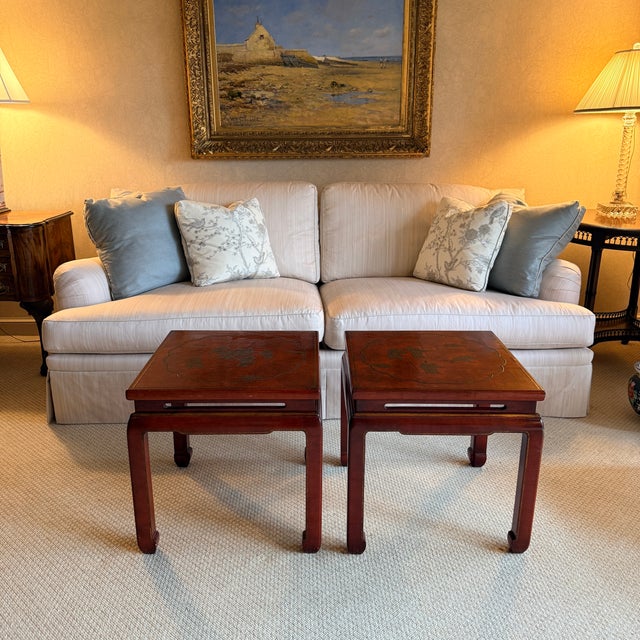 Wood Pair Red Asian Square Tables For Sale - Image 7 of 7