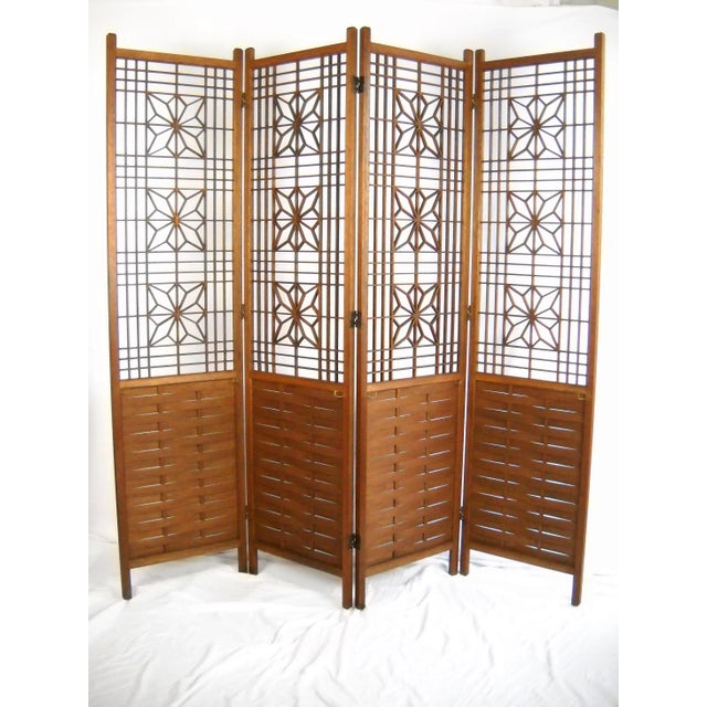 Mid 20th Century Reticulated Teak Screen With Shelves For Sale - Image 5 of 10