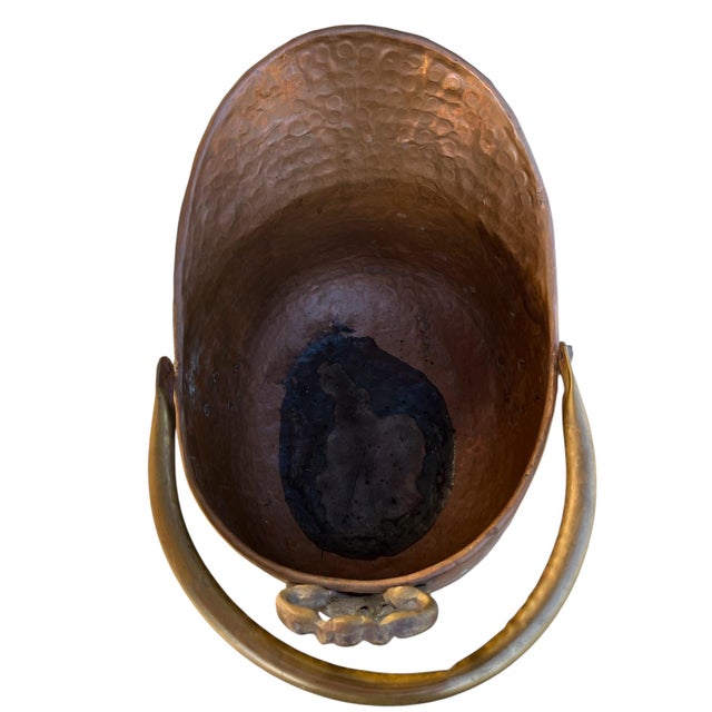 Antique French Copper & Brass Coal Bucket Fireside Bin For Sale - Image 9 of 11