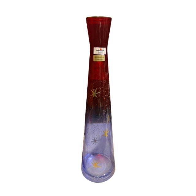 Mid-Century Modern Vintage Mid-Century Modern Style Ambiente Zwiesel Red & Blue Ombré Starburst Art Glass Vase For Sale - Image 3 of 8