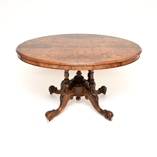 Antique Victorian Inlaid Burr Walnut Loo Table, 1860 For Sale - Image 11 of 11