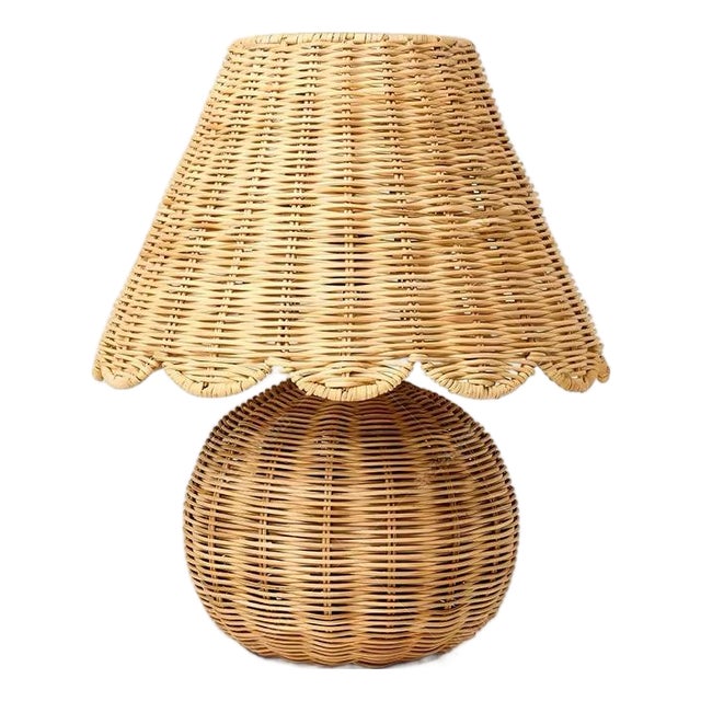 Full Rattan Wave-Edge Lamp For Sale