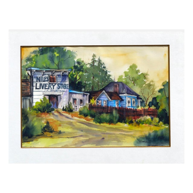 Vibrant Livery stable Landscape of Niles, California (in Bay Area) by Elsa Hull (American, 20th Century). Presented in a...