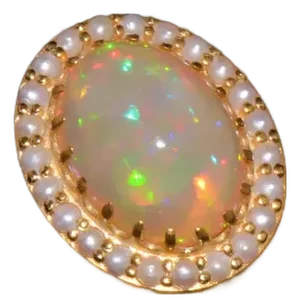 Certified Natural 13.78Cts Seed Pearl Opal Cocktail Halo Brushed 18K Solid Gold Ring, size 6.75