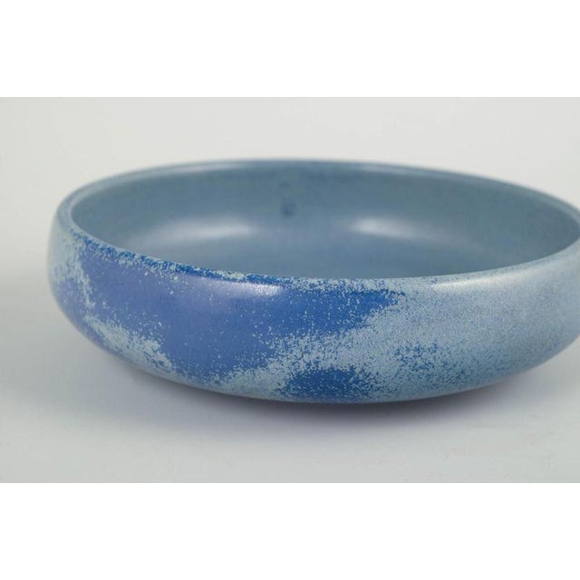 Low Stoneware Bowl with Matte Blue Glaze from L. Hjorth, Bornholm, 1960s For Sale - Image 3 of 5