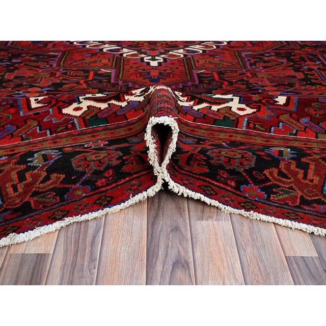 1960 9'10"x12'6" Sceptre Red Pure Wool Vintage Persian Heriz Hand Knotted Clean Rug For Sale - Image 9 of 12