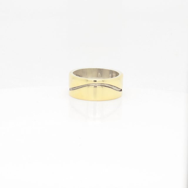 Vintage Mid-Century Modernist Paul Lobel Mixed Metal Gold/Silver Cigar Band Ring For Sale - Image 9 of 13