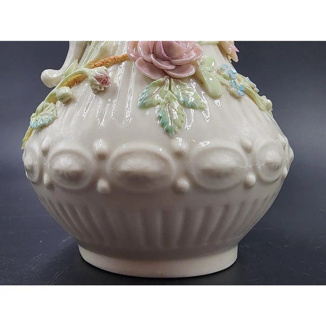 Late 20th Century Large 9" Vintage Belleek Aberdeen Ewer W/ Applied Flowers For Sale - Image 16 of 18