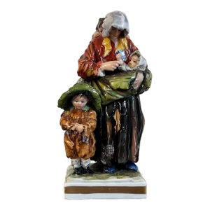 Antique 19th Century Italian Naples Crown "N" Porcelain Figure Of. Mother and Her Children