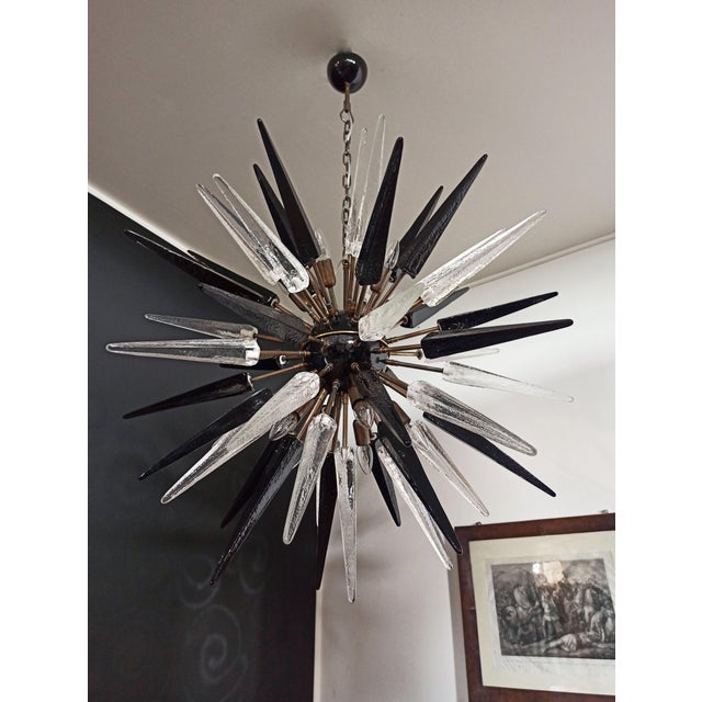 Murano Trasparent and Black Sputnik 51 Glasses Chandelier, 1990s For Sale - Image 15 of 15