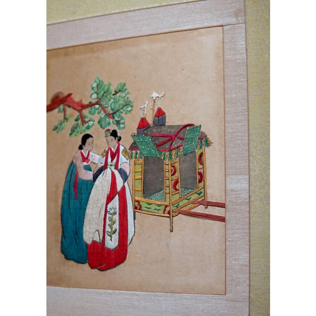 Korean Two-Panel Silk Screen from 1975 For Sale - Image 4 of 6