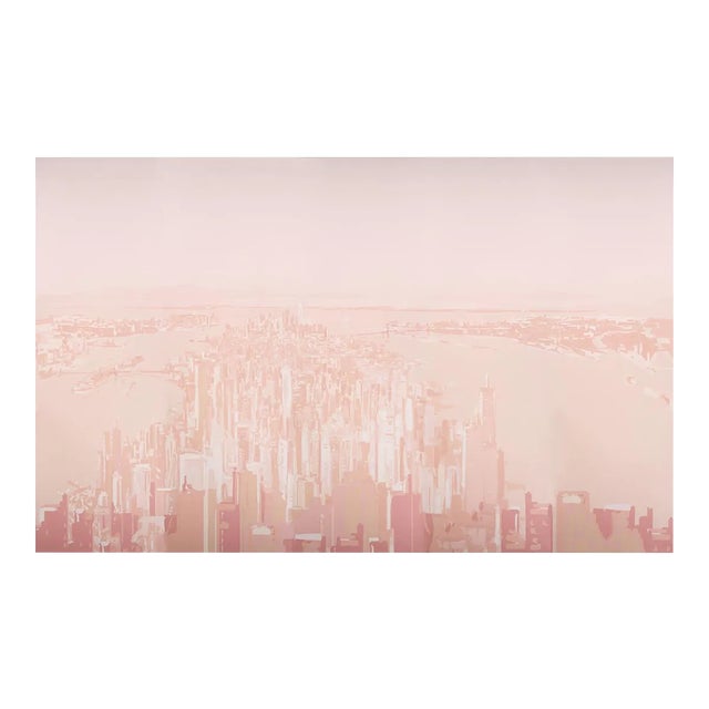 Schumacher x The New Yorker Pascal Campion's New York Skyline Wallpaper In Blush For Sale
