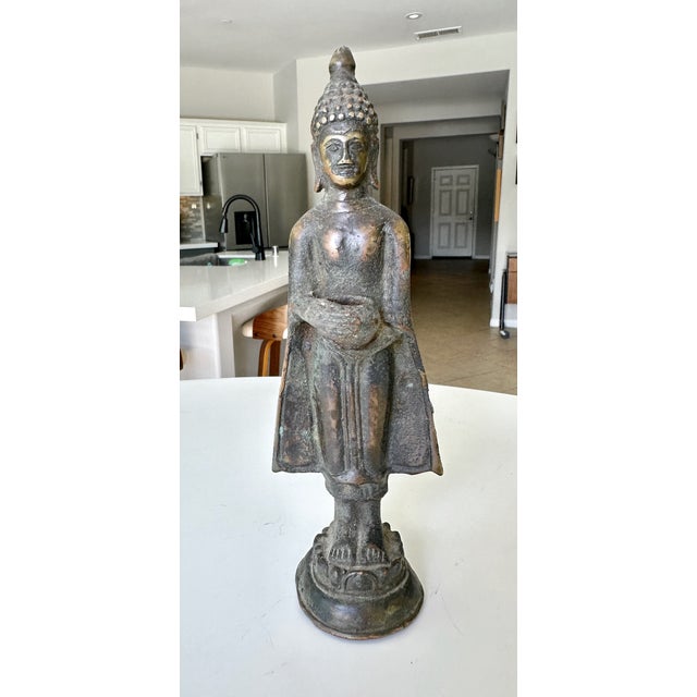 Small Antique Thai Bronze Healing Medicine Buddha Figure Statue For Sale - Image 10 of 16